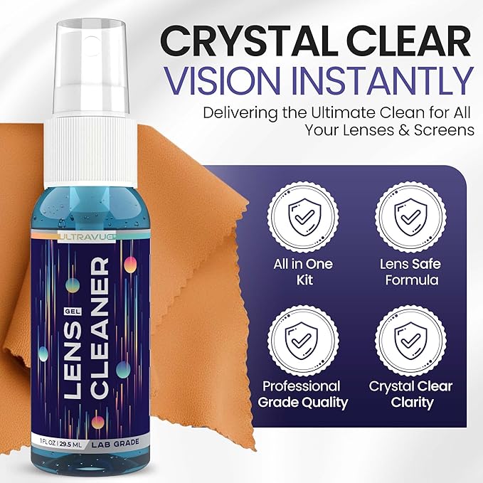 Eyeglass Gel Lens Cleaner Spray Kit - 3 x 1oz Gel Eyeglasses Cleaner Spray Bottle + 2 Microfiber Cloth for Cleaning - Safe for All Lenses (AR Coated Included), Eyeglasses and Screens