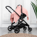Comfy Cubs Baby Car Seat Cover - Soft, Breathable Bamboo Rayon and Muslin Cotton Blend - Lightweight Canopy for Sun, Bug, and Comfort Protection - Large Size Infant Seat Cover in Bold Blush Design
