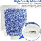 Microfiber Car Wash Mitt, Car Sponge Wrapped in Soft, Plush Fiber Cloth Material, Holds Tons of Sudsy Water for Effective Washing, Lint Free, Scratch Free, for Cars, Motorcycles (Blue 2 pack)