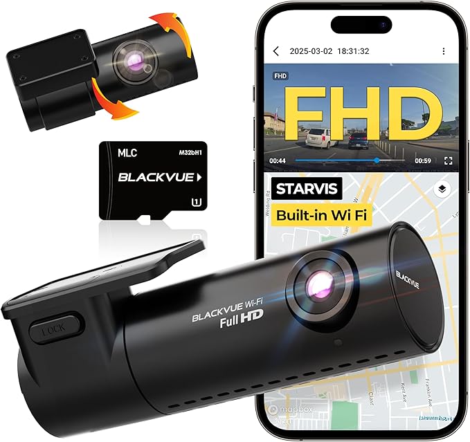 BlackVue DR590X-2CH Plus 64GB Dash Cam - FHD Dash Cam Front and Rear, STARVIS, Free Hardwire Cable & SD Card, Built-in Wi-Fi, Parking Mode Support, App Control Dashcam