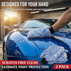 TAKAVU New Car Wash Mitt, 2 Pack Premium Cyclone Microfiber Washing Gloves, Holds Tons of Sudsy Water for Effective Washing, Machine Washable, Lint Free, Scratch Free (Blue)