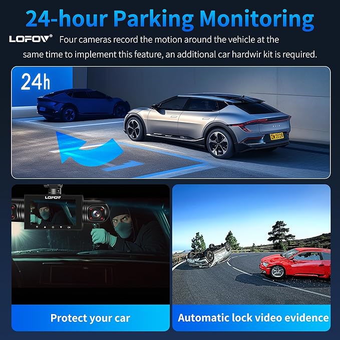 360° 4 Channel Dash Cam Front and Rear Inside Left Right, LOFOV Dash Camera for Cars FHD 4 * 1080P, Free 64GB Card Black Box Trafflc Recorder, G-Sensor, Night Vision,24H Parking Mode