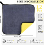 Tallew 12 Pcs Microfiber Towels for Cars, 800 GSM Plush Drying Cleaning Cloth Bulk, 16 x 16 Inch Thick Absorbent Wash Detailing Towels for Car Polishing, House, Kitchen Cleaning(Yellow and Gray)