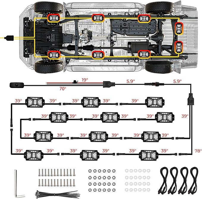 12 Pods Pure White LED Rock Lights Kit with Switch Wiring Harness,6500K 324 LEDs Bright Rock Lights for Trucks,Waterproof Underglow Light for Car Jeep Off Road ATV UTV SUV(Patented)