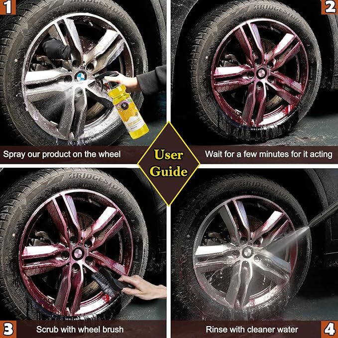 Wheel Cleaner Rust Remover, Car Wheel & Rim Finish Iron Remover Spray, Car Detailing Suppliers Rapid Removal of Surface Contaminants, Brake Dust and Rust, Auto Wheel Polish Shine Stuff-17.6 Fl.Oz