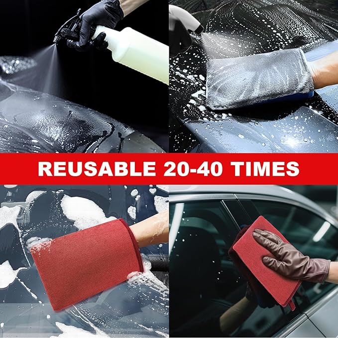 Clay Mitt Auto Detailing 2 Pack, Fine Grade Microfiber Car Clay Bar Mitt, DIY Detail Tool & Kit Car Detailing Alternative (Red)