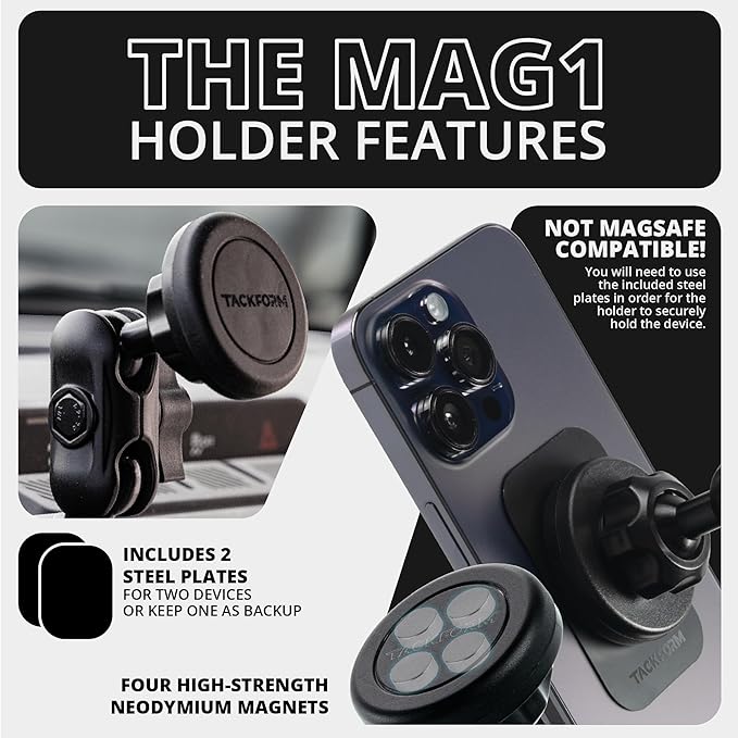 Tackform LINK Phone Mount with Top Dash Clip - Compatible with 2021-2025 Ford Bronco | Aluminum | Zero Slip, Anti-Scratch | Universal Magnetic Phone Holder | 2" Arm | Yellow | (NOT MAGSAFE Compatible)
