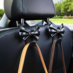 Car Purse Hook, Cute Bow Hooks for Headrest - Leather U-Shaped Purse Holder for Car, Flexible Seat Back Organizer & Durable Vehicle Accessories for Bags, Coats & More (Black-2 Pack)