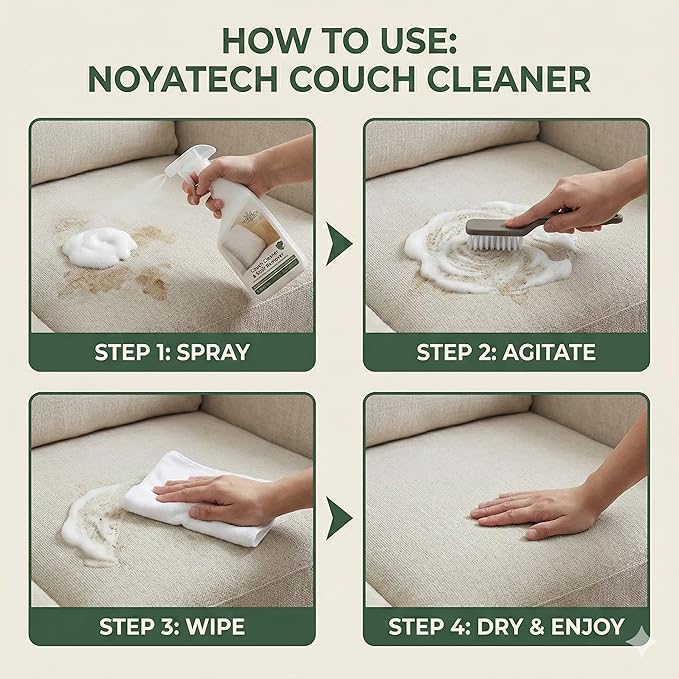 NOYATECH Travel size Couch Cleaner and Stain Remover. For sofas, car upholstery, carpets, rugs, mattresses, dining chairs, all Fabrics. Safe, for kids and pets.