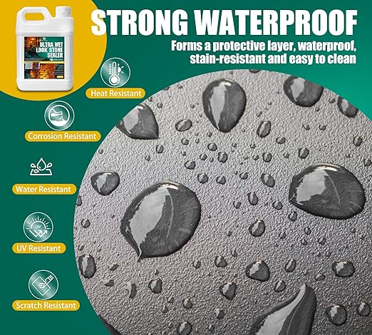 Wet Look Stone Sealer - 1 Gallon Concrete Sealer & Paver Sealer with High Gloss Finish, Stain Proof, Water Resistant & Long-Lasting Durable Protection for Driveways, Slate, Sandstone, Travertine