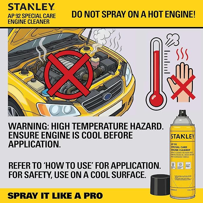 STANLEY AP 92 Engine Cleaner Spray - 12x12 Fl. oz., Automotive Degreaser Spray,Use for Tight Spaces, Non-corrosive - 2 Pack