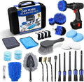 COOGEO 29Pcs Car Detailing Kit,Compelete Car Cleaning Kits Interior Cleaner with Detailing Brushes,Drill Brush Heads,Car Wash Kit with Cleaning Gel,Wash Mitt,Car Hooks,Car Care Gift for Men