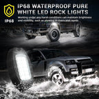 20 Pods Alloy Pure White LED Rock Lights with Extension Wires, IP68 Waterproof Shockproof 24LEDs 6500K Super Bright White Neon Underglow Kit for Semi Trucks Trailer Offroad Pickup Boats Sedans RV