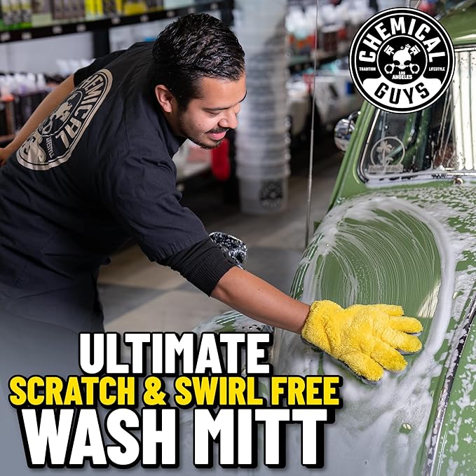 Chemical Guys The Stranger Double Sided Mitt Yellow/Black 2 Pack - Versatile Car Wash and Detailing Mitt with Scratch-Free Microfiber Cleaning (MIC51002)