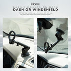 iHome Car Mount, Dashboard/Windshield/Vent Mount, Swivel Neck, Silicone Grip, Adjustable Mount Arm with Suction Cup Base (Magnetic Car Mount)