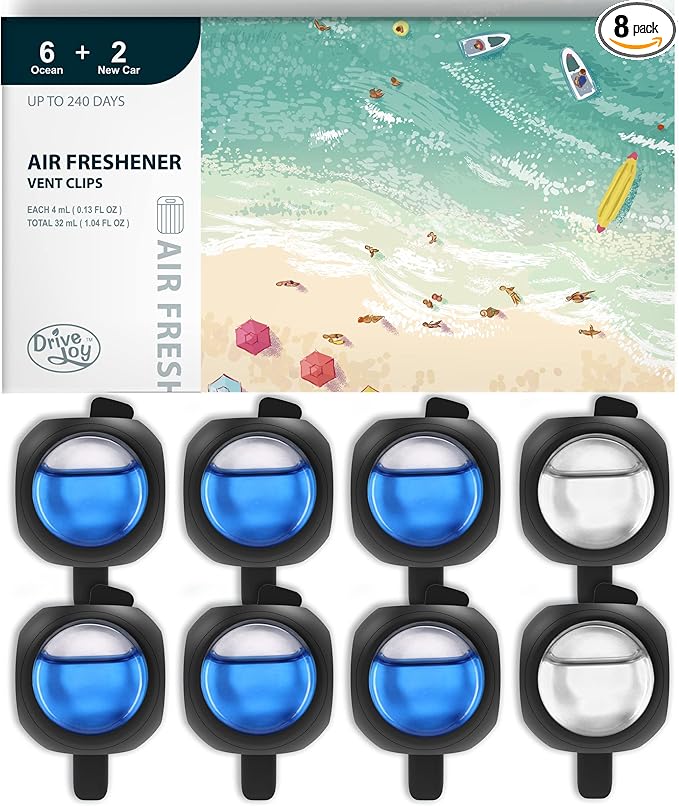 DRIVEJOY Car Air Freshener Vent Clips, 8 PK, 6 Ocean, 2 New Car Scent, Long Lasting Air Fresheners for Men & Women, Up to 240 Days, Odor Eliminator