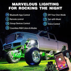Nilight RGB LED Rock Lights Kit 8 PCS Underglow Multicolor Neon Light Pod with Magnetic Base Bluetooth App Control Flashing Music Mode IP68 Wheel Well Light for Truck ATV UTV RZR SUV
