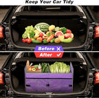 Car Trunk Organizer with Individual Cooler Bag - 2 Compartment Collapsible Car Storage for SUV (Purple)