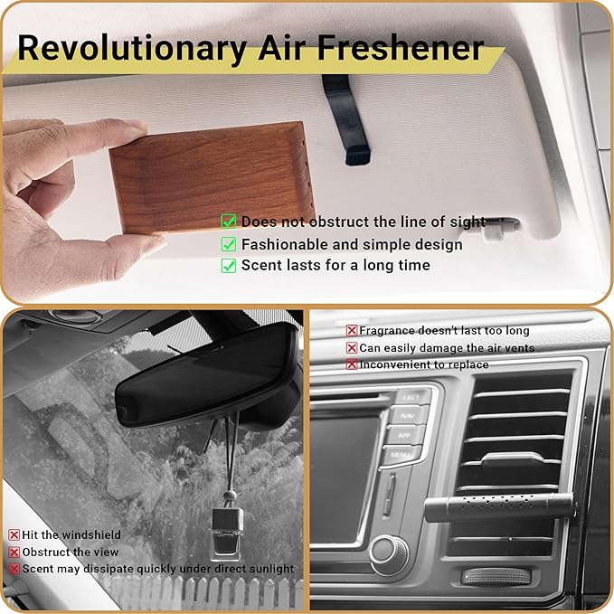 Yuoyar Wood Car Scents Air Freshener Visor Clips Diffuser Odors Eliminator (Tuberose-scented)