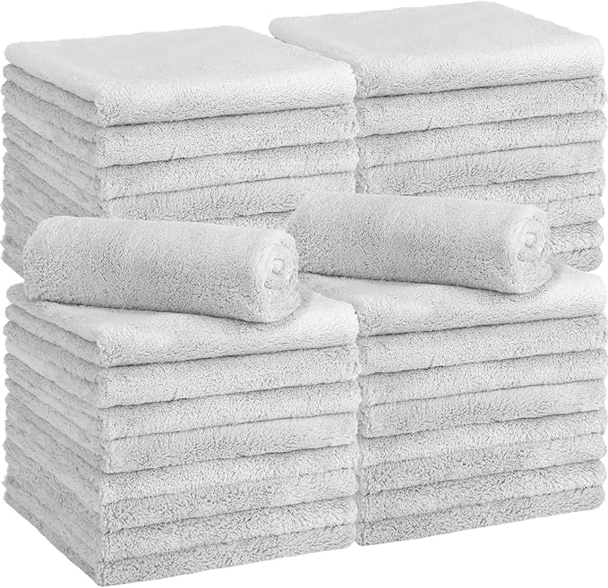 Shimeyao 30 Pcs Edgeless Microfiber Plush Towels for Cars Detailing Drying Wash Polishing Absorbent Cleaning Cloths, 500 GSM (16 x 16 Inch,Light Gray)