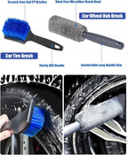 15°Curved Car Wash Brush with Long Handle Kit, 55-Inch 4-Section Extendable Pole with Replacement Head, Chenille Mitt, Tire & Wheel Hub Brushes, Towel, Storage Bag for Car, RV, Truck [Scratch Free]