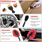 Nilight 37PCS Car Detailing Kit Auto Cleaning Tools Wash Set with Storage Carry Bag Home Use for Interior Exterior Deep Clean Car Care Windshield Dashboard Seat Air Vents Wheels Tires, Red