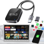 2-in-1 Wireless CarPlay Adapter & Car TV Mate Pro 2026 [Metal & Glass Case] Convert Wired to Wireless Car Play with HDMI Input for TV Stick, Screen Mirroring & Streaming, Fit for 2016+ Cars -Black
