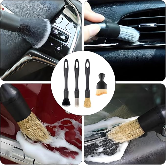 4PCS Car Detailing Brush Set, Ultra Soft Bristle Car Wash Brushes for Interior and Exterior Detailing Professional Auto Cleaning Kit for Cars Wheels Vents Car Care Accessories and Wash Equipment