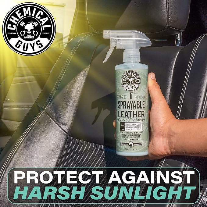Chemical Guys SPI_103 Sprayable Leather Cleaner and Conditioner in One for Interiors, Apparel, and More (Works on Natural, Synthetic, Pleather, Faux Leather and More) Leather Scent, 128 fl oz (1 Gal)