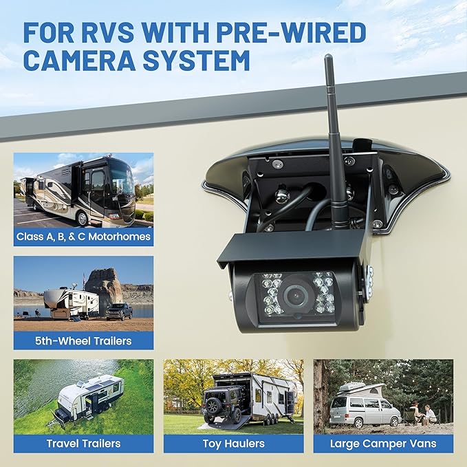EWAY Wireless RV Backup Camera for Furrion Pre-Wired System: 5" IPS Monitor & 1080P Back Up Cam Flexible Rear View Waterproof w/IR Night Vision, Easy Setup for RVs Campers Travel Trailers Motorhomes