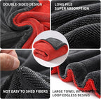 Extra Large Microfiber Twisted Car Drying Towel, Red and Grey, Ultra Absorbent, 24 * 36 Inches, One-Swipe Drying, for Car Exterior