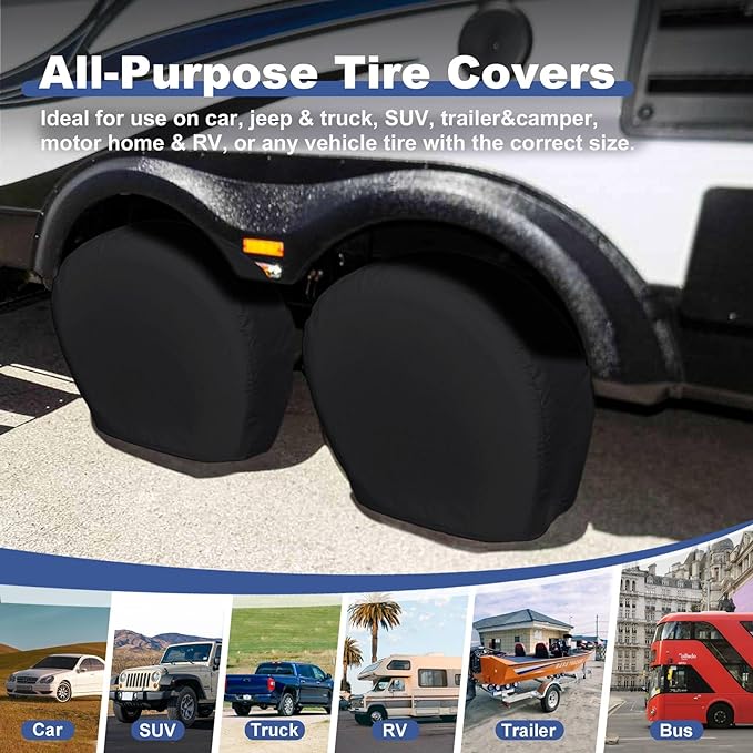 Explore Land Tire Covers 4 Pack - Tough Wheel Protector for Truck, SUV, Trailer, Camper, RV Universal Fits Tire Diameters 23-25.75 inches, Black