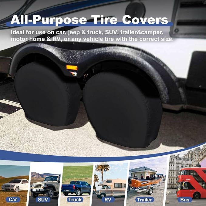 Explore Land Tire Covers 4 Pack - Tough Wheel Protector for Truck, SUV, Trailer, Camper, RV Universal Fits Tire Diameters 39''-42'', Black