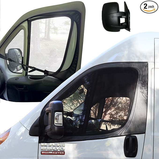 Living in a Bubble Magnetic Bug Screen for Front Doors (Pair), Compatible with RAM Promaster. Vanlife Accessories & Van Life Essentials