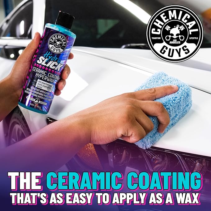 Chemical Guys WAC22916 HydroSlick SiO2 Ceramic Coating HyperWaxwith Chemical Guys MIC_506_03 Professional Grade Premium Microfiber Towels, Gold 16" x 16", Pack of 3