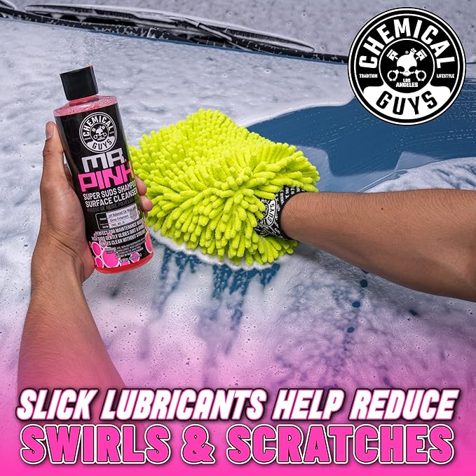Chemical Guys CWS 402 64BK Car Wash Detailing Bucket, Mitt & Accessories Bundle (6 Items) Featuring Mr. Pink Foaming Soap, 64 fl oz (Half Gallon) - Works on Trucks, SUVs, RVs & More