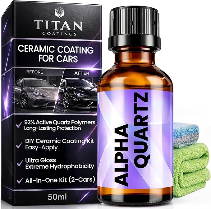 Alpha Quartz 50ml Elastic Film Ceramic Coatings for Cars with 92% Hyper Particles for High Performance, Beginners & Pro Detailers, 4-Hour Cure, Deep Gloss, Slick & Hydrophobic (Covers 2 Midsize Cars)