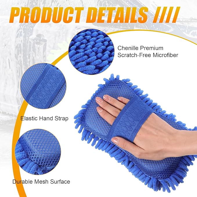 3 Pack Chenille Premium Scratch-Free Microfiber Wash Mitt Car Wash Sponges, Non-Scratch Car Cleaning Sponge Mitts, Ultra-Soft Glove, Swirl-Free Finish, Safe for Trucks, Suvs(Multicolor)