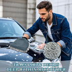 Qilmy Navy Blue Microfiber Chenille Car Wash Sponge Scratch Free Car Wash Mitt Absorbent Mitt Sponge for Trucks SUVs Car Washing Home Cleaning, Medium