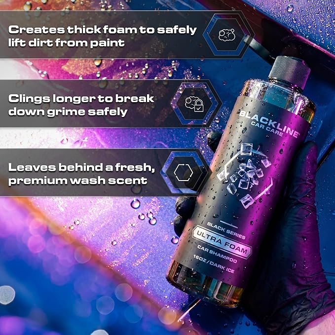 Blackline Automotive Extreme Foaming Car Shampoo - Extreme Ultra Foam Perfect for Ceramic Coatings - Compatible with Foam Cannon for Pressure Washer (16 FL Oz, Dark Ice)