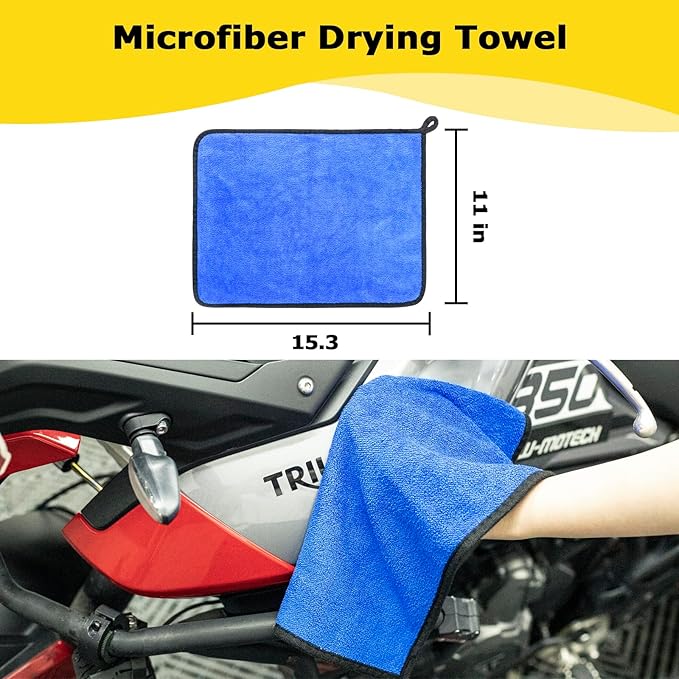 focopot Motorcycle Cleaning Kit 6 Pack with Easy Reach Brush,Tire Brush,Wool Wash Mitt,Chain Brush,Detailing Brush and Microfiber Towel for Cleaning Motorcycle Mudguard,Rims,Exhaust,Frame
