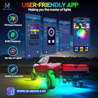 MICTUNING C2 MAX RGB+IC Rock Light with White Housing - 8 Pods Chasing Color Underglow Lights Kit, Dynamic Lighting Modes, APP Control, IP68 Waterproof, DIY Effect, Up to 24pods Extensible