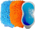 3PCS Car Wash Kit with 2 Premium Soft Microfiber Chenille & Plush Wash Mitts + High-Density Sponge, Scratch-Free Cleaning for Cars/Home/window/mirror/bathroom – Durable&Absorbent& Multi-Purpose (3)