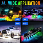 MICTUNING C2+ RGB+IC Rock Lights - 8 Pods Dynamic Chasing Color Underglow Neon Kit, Extensible to 24 Pods, Bluetooth APP Control & IP68 Waterproof, for Trucks Cars ATV UTV Golf Cart (2 Year Warranty)