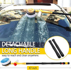 Car Wash Brush with Hose Attachment, 360 Spin Car Wash Brush with Soap Dispenser, Soft Bristle Car Cleaning Brush Mop Scrub Brush, Flow Through Car Washing Brush Kit Long Handle (Yellow)