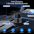 Car Charger USB C, Besgoods 4 Ports Cigarette Lighter USB Charger USB C Car Adapter PD/QC Fast Charging with Voltmeter for iPhone 17 16 15 14 13 12 Galaxy S24 S23 A54 A16 Android Dash Cam, 2Pack