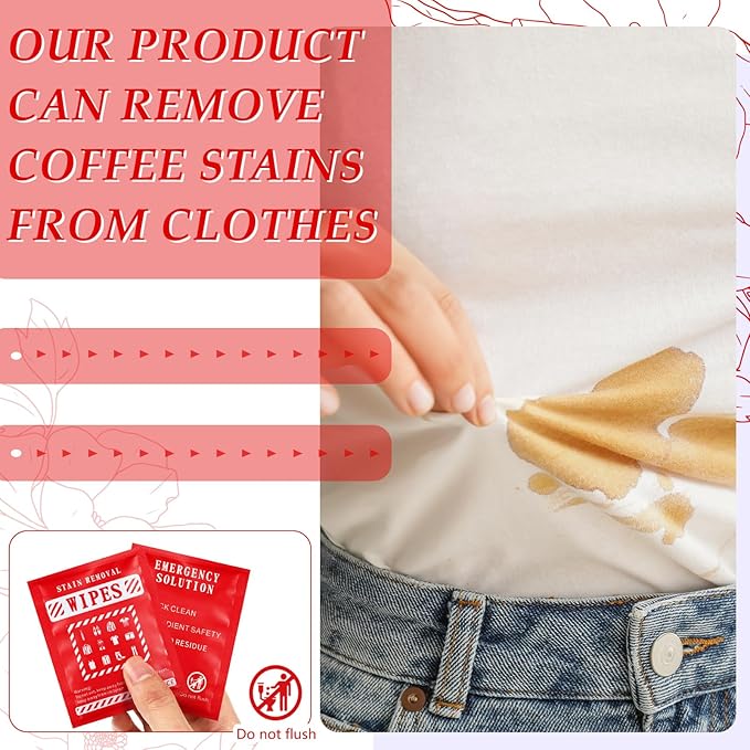 Timgle 200 Pcs Instant Stain Remover Wipes Individual Wrapped Stain Remover Wipes Bulk Portable No-rinse Cleaner for Clothes Fabric Coffee Grease Travel Purse Diaper Bag Car Laundry (Red)