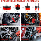 32Pcs Red Car Detailing Kit – Brush Set & Cleaning Kit with Drill Brush, Polishing/Waxing Pads, Interior/Exterior Tools for Wheels & Windshield – Portable Handbag