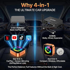 4-in-1 Wireless CarPlay Adapter with Screen Mirroring, Watch Netflix/YouTube in Car, Android Auto AirPlay Mirror Link, Plug & Play No App, Compatible with 800+ Cars iPhone Android
