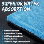 Metyond 48”x24” Car Drying Towel for Full-Sized SUV, Dual Sided Microfiber Car Cleaning Towel with Twisting Yarn Technique, 1400GSM Super Absorbent Scratch-Free, Machine Washable (Dark Gray - Blue)
